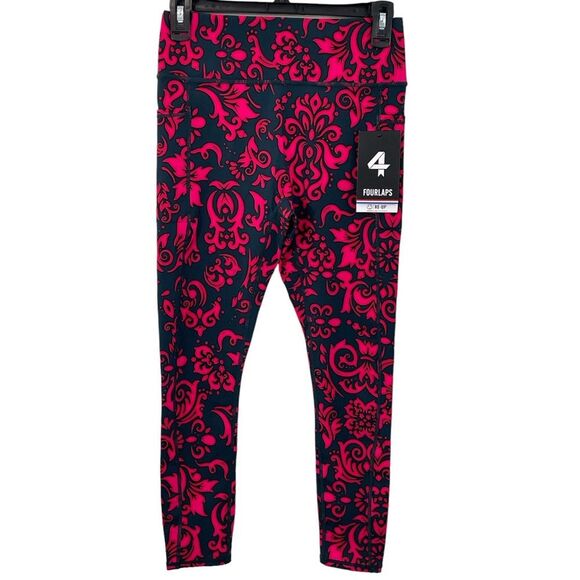 NWT Fourlaps Plyo Leggings Size SMALL in Festival Fuchsia Deep Teal Wallpaper - Picture 2 of 6
